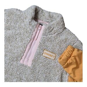 Hooey Sherpa Fleece Pullover Pink Tan Quarter Zip Kangaroo Pocket Youth Girls‎ L